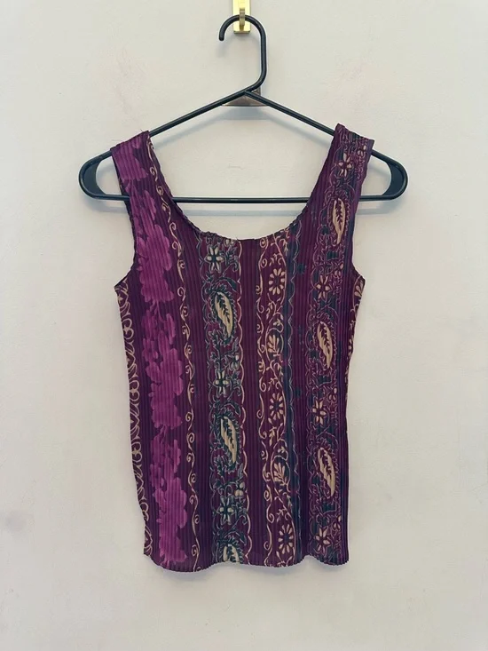 Vintage 90’s/Y2K Era Purple Boho Printed Ribbed Tank Top Size Small - Picture 5 of 6